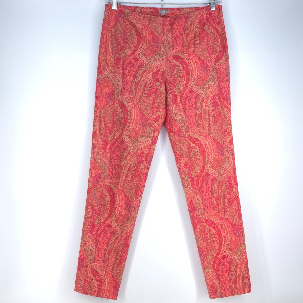 J Jill Paisley Pants Womens 10 Tall Coral Pink Flat Front Boho Coastal Festival